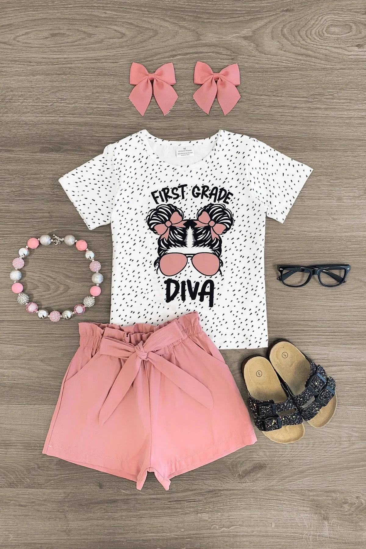 "Pre-K - 5th Grade Diva" Blush Short Set