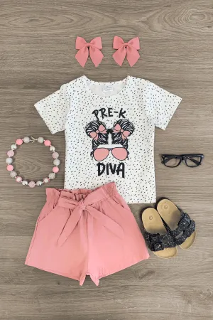 "Pre-K - 5th Grade Diva" Blush Short Set