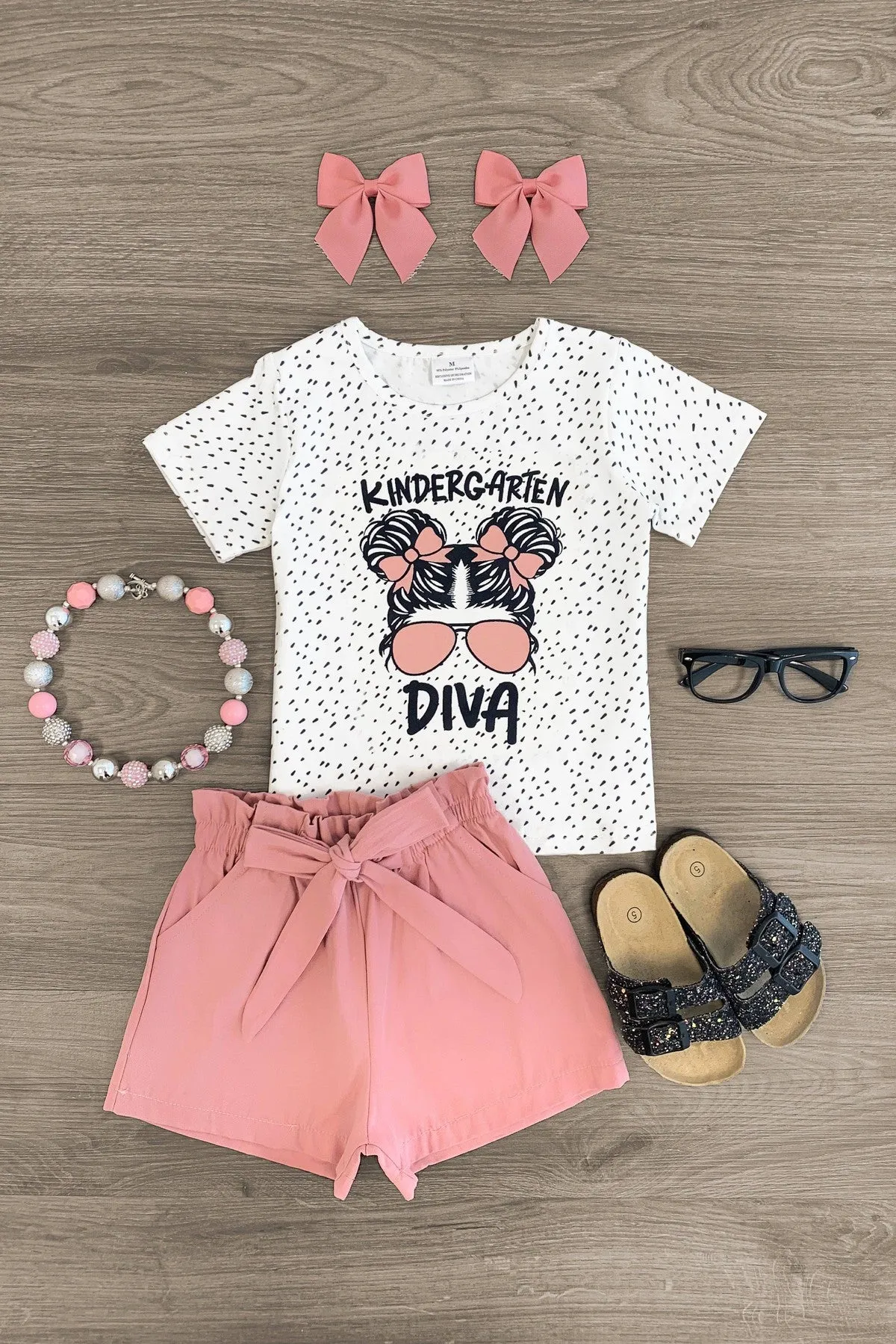 "Pre-K - 5th Grade Diva" Blush Short Set