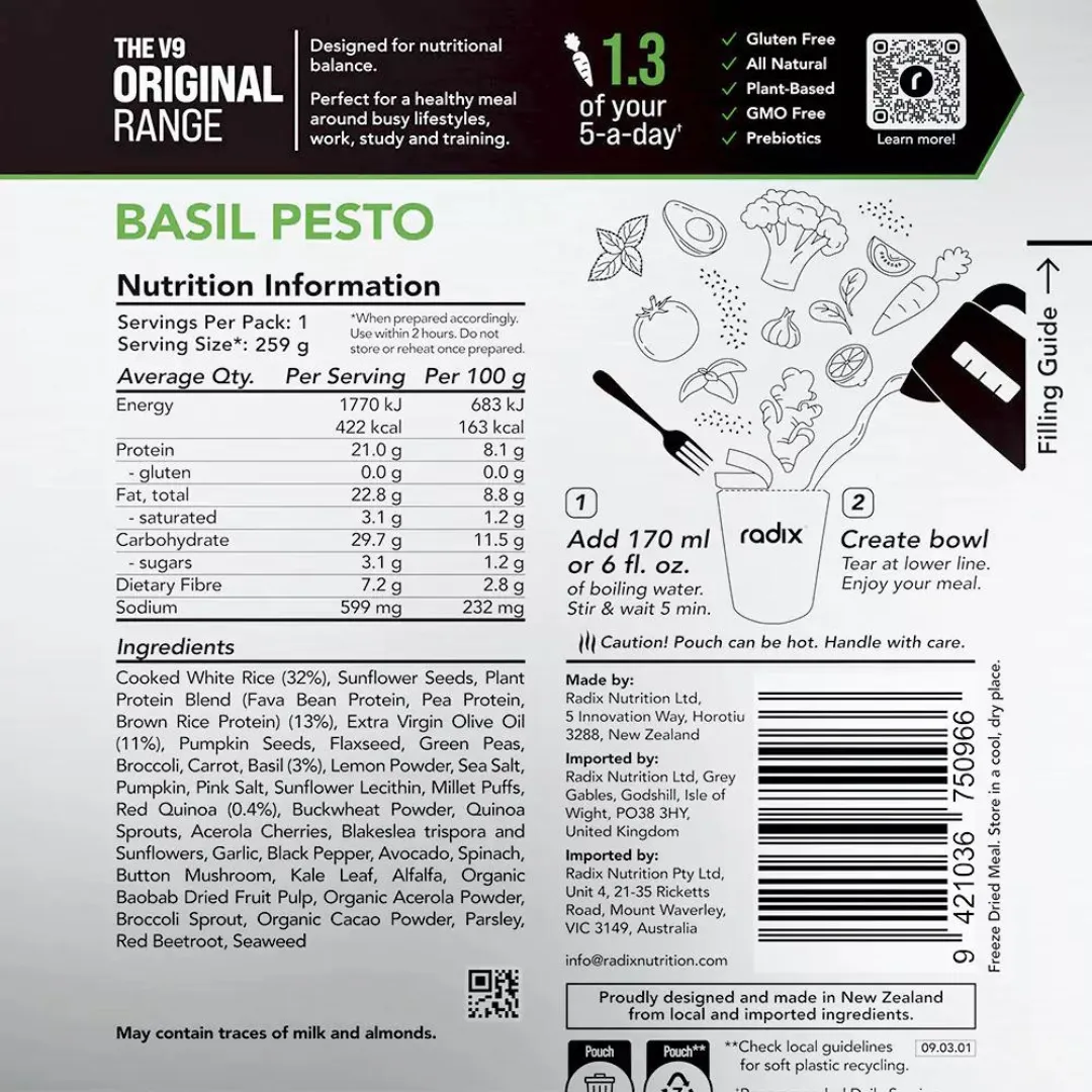 Radix Nutrition - Original Meals v9.0 - Basil Pesto (400 Kcal)