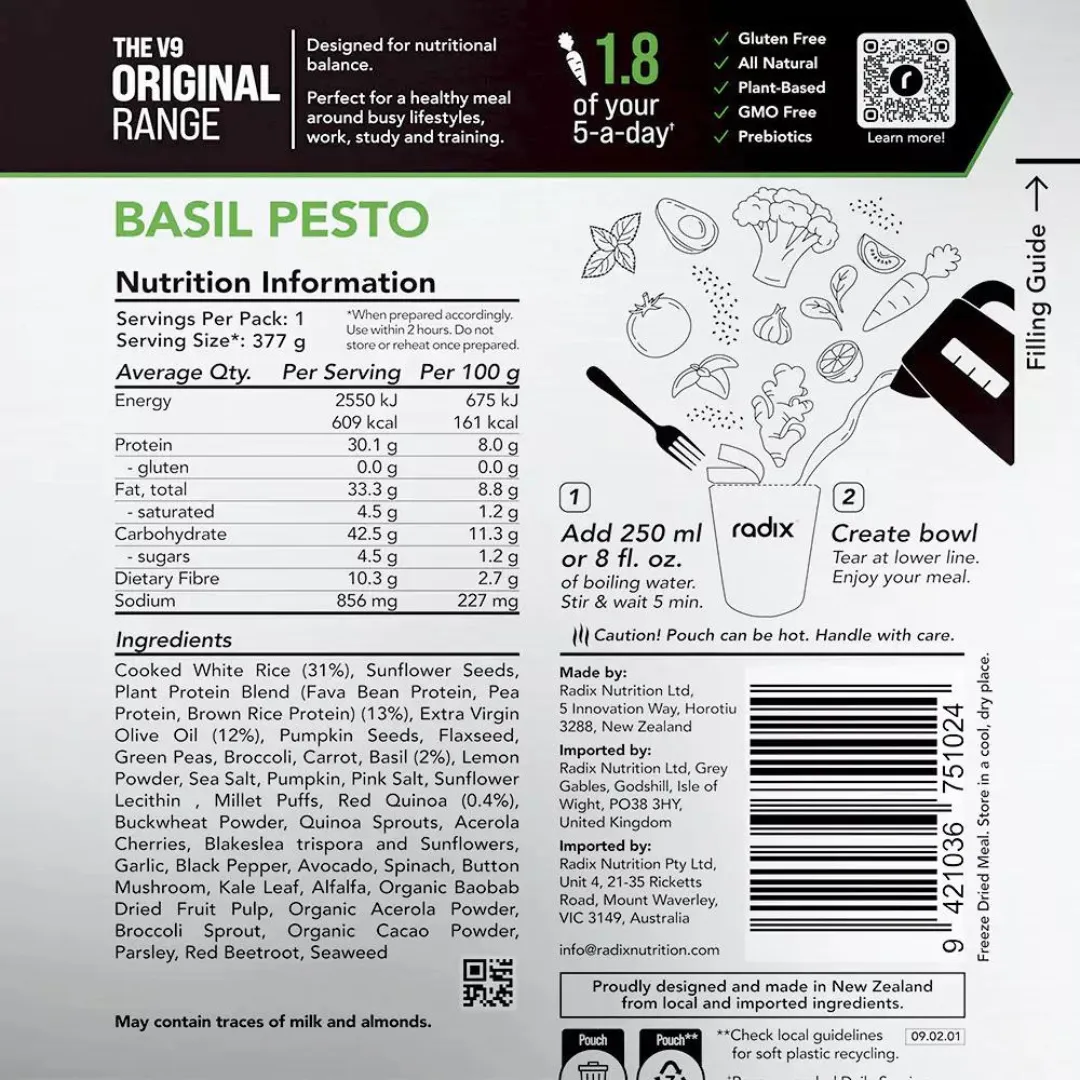 Radix Nutrition - Original Meals v9.0 - Basil Pesto (600 Kcal)