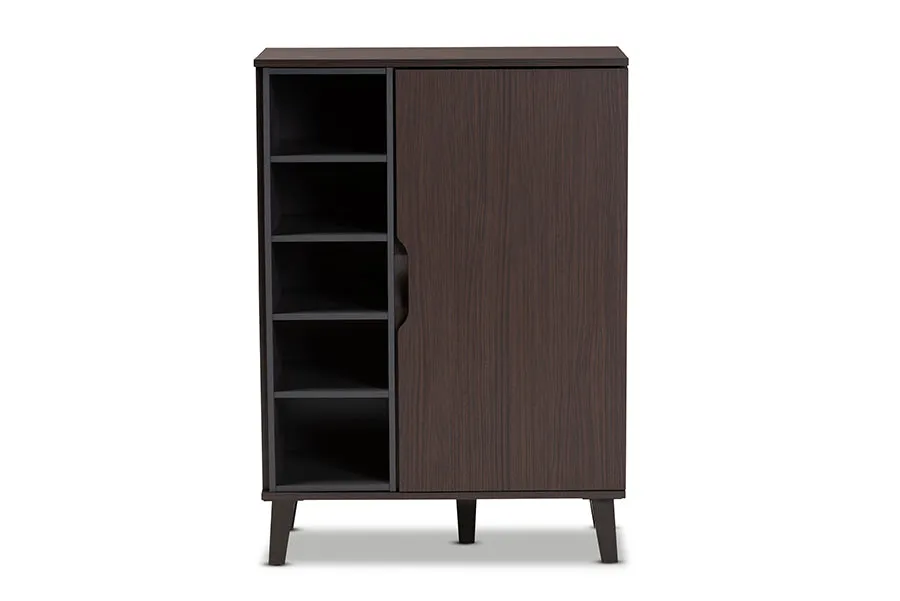 Roland Two-Tone Dark Brown/Grey Finished Wood 1-Door Shoe Cabinet