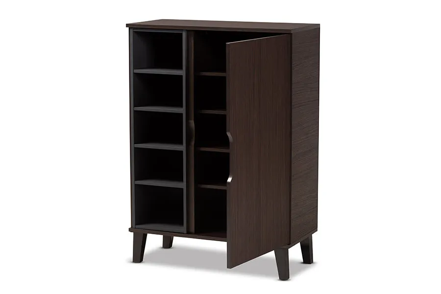 Roland Two-Tone Dark Brown/Grey Finished Wood 1-Door Shoe Cabinet