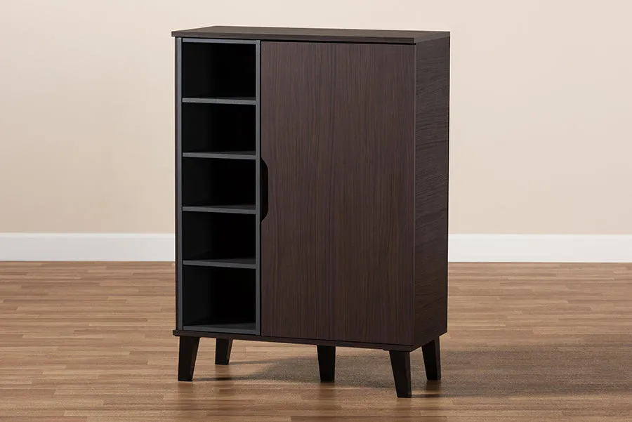 Roland Two-Tone Dark Brown/Grey Finished Wood 1-Door Shoe Cabinet