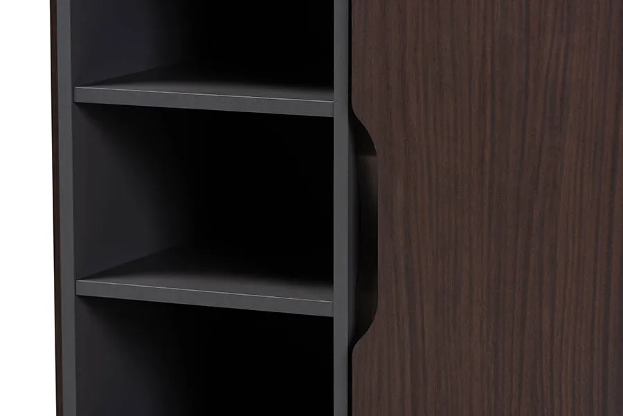 Roland Two-Tone Dark Brown/Grey Finished Wood 1-Door Shoe Cabinet