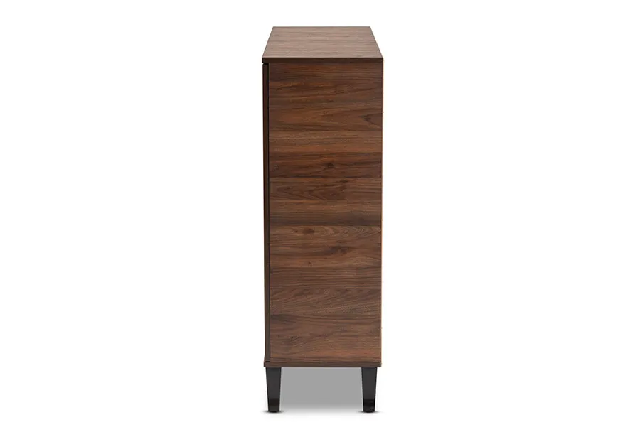 Roland Two-Tone Walnut Brown/Grey Finished Wood 2-Door Shoe Cabinet