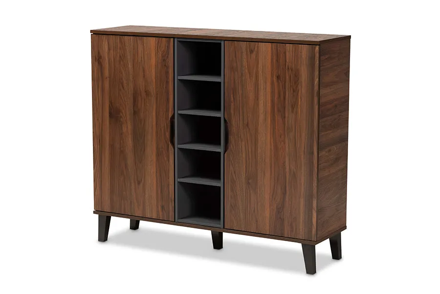 Roland Two-Tone Walnut Brown/Grey Finished Wood 2-Door Shoe Cabinet