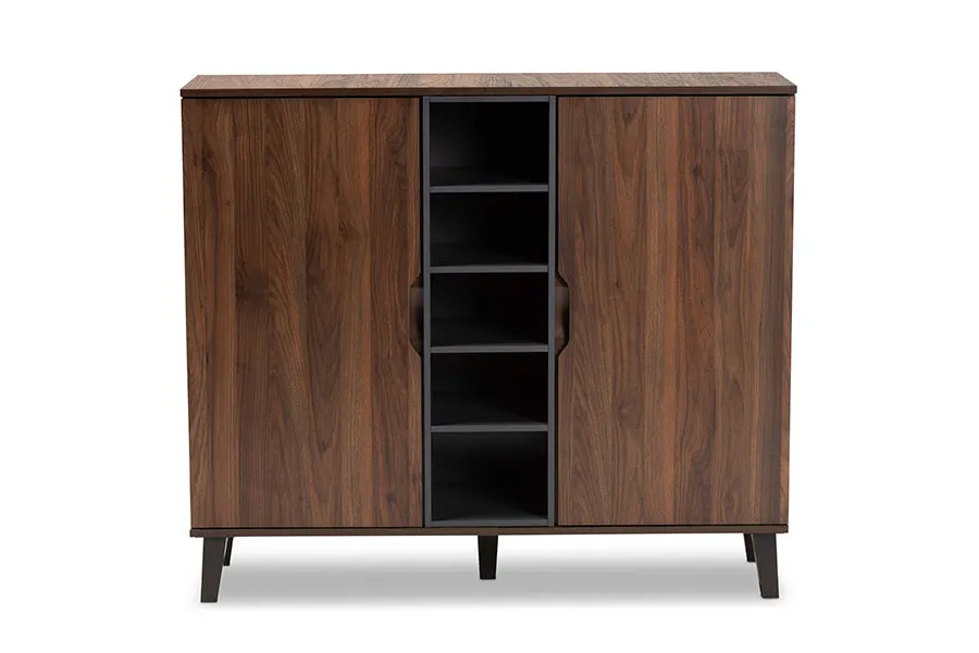 Roland Two-Tone Walnut Brown/Grey Finished Wood 2-Door Shoe Cabinet