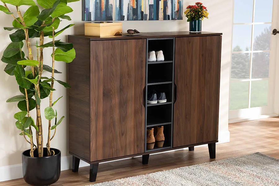 Roland Two-Tone Walnut Brown/Grey Finished Wood 2-Door Shoe Cabinet