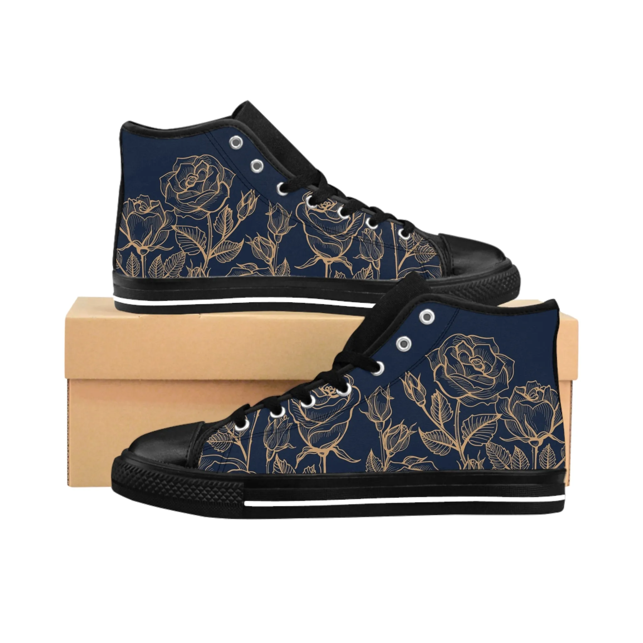 Rose Flower Blue Background Men's Classic Sneakers