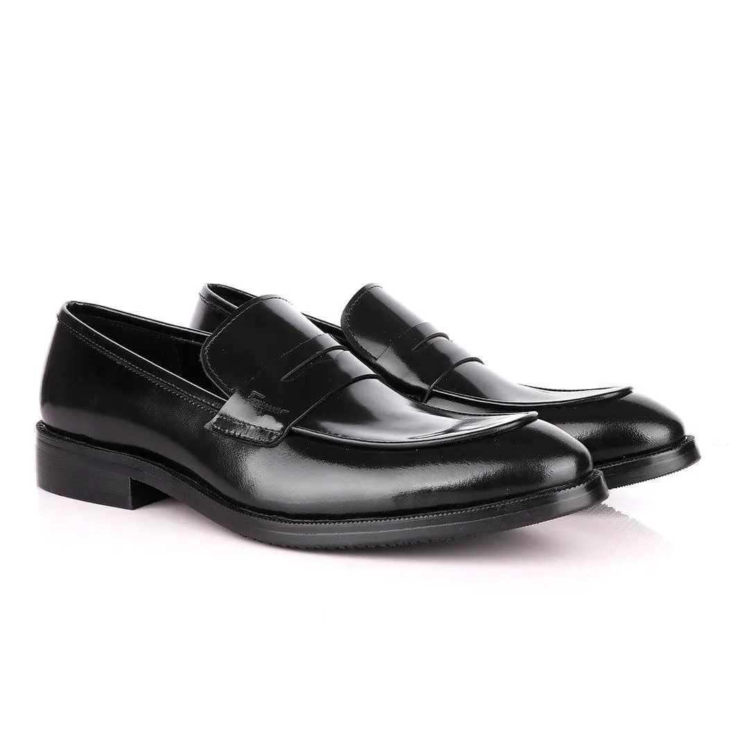 Salvatore Ferragamo Black Leather Penny Loafers