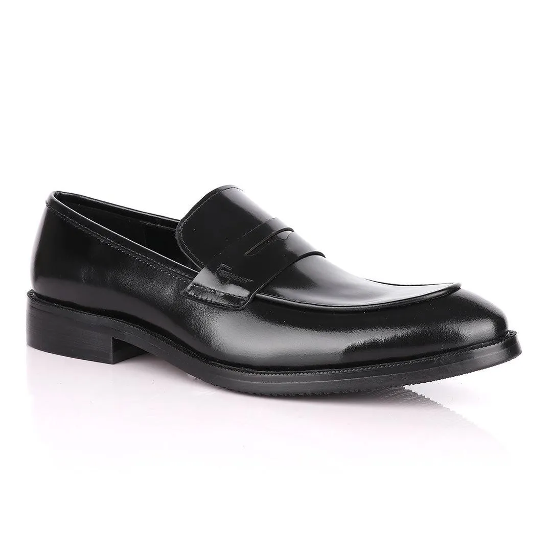 Salvatore Ferragamo Black Leather Penny Loafers