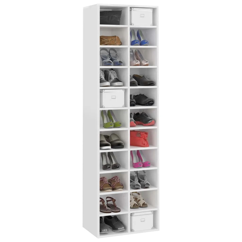 Shoe Cabinet High Gloss White 54x34x183 cm Chipboard