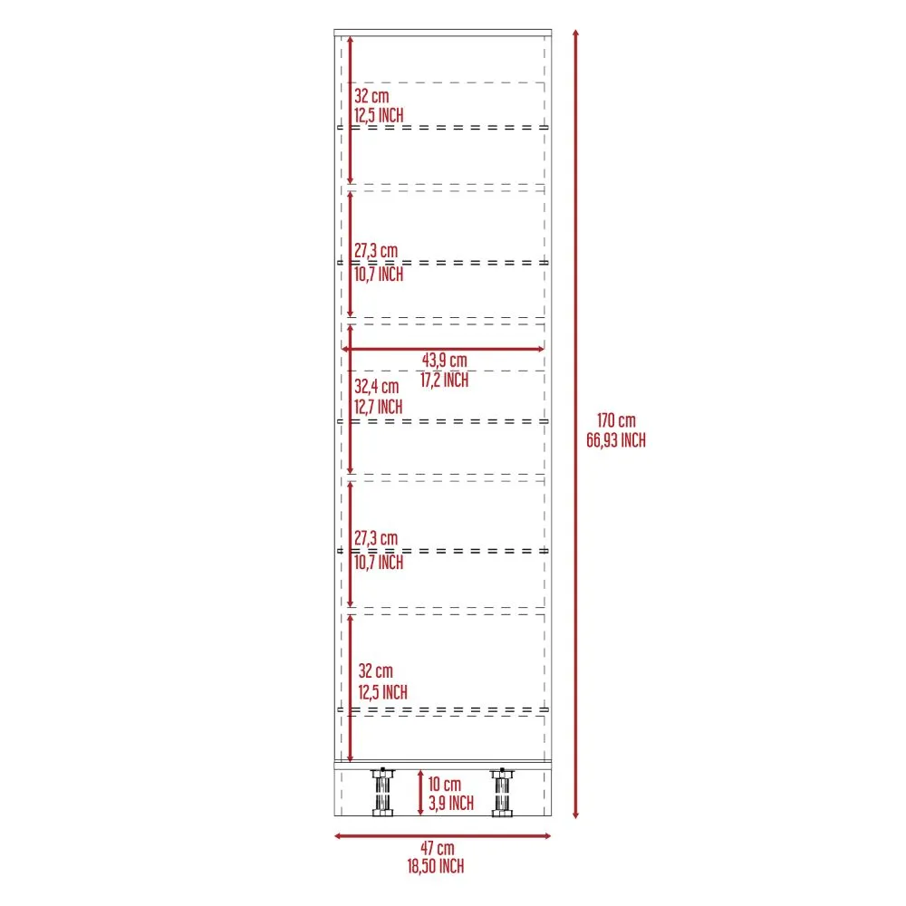 Shoe rack 67" H, five internal Storage Shelves, a mirror, a door, approximate capacity of 10 pairs of shoes, White