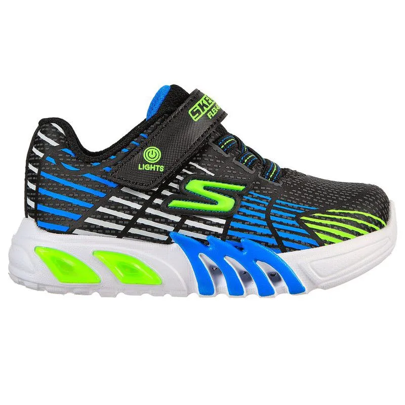 Skechers 400135N S Light Flex Glow Elite Boys Blue and Lime Touch Fastening Trainers