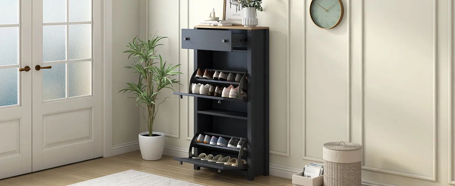 Summit Slim Shoe Cabinet With 4 Flip Drawers - Black