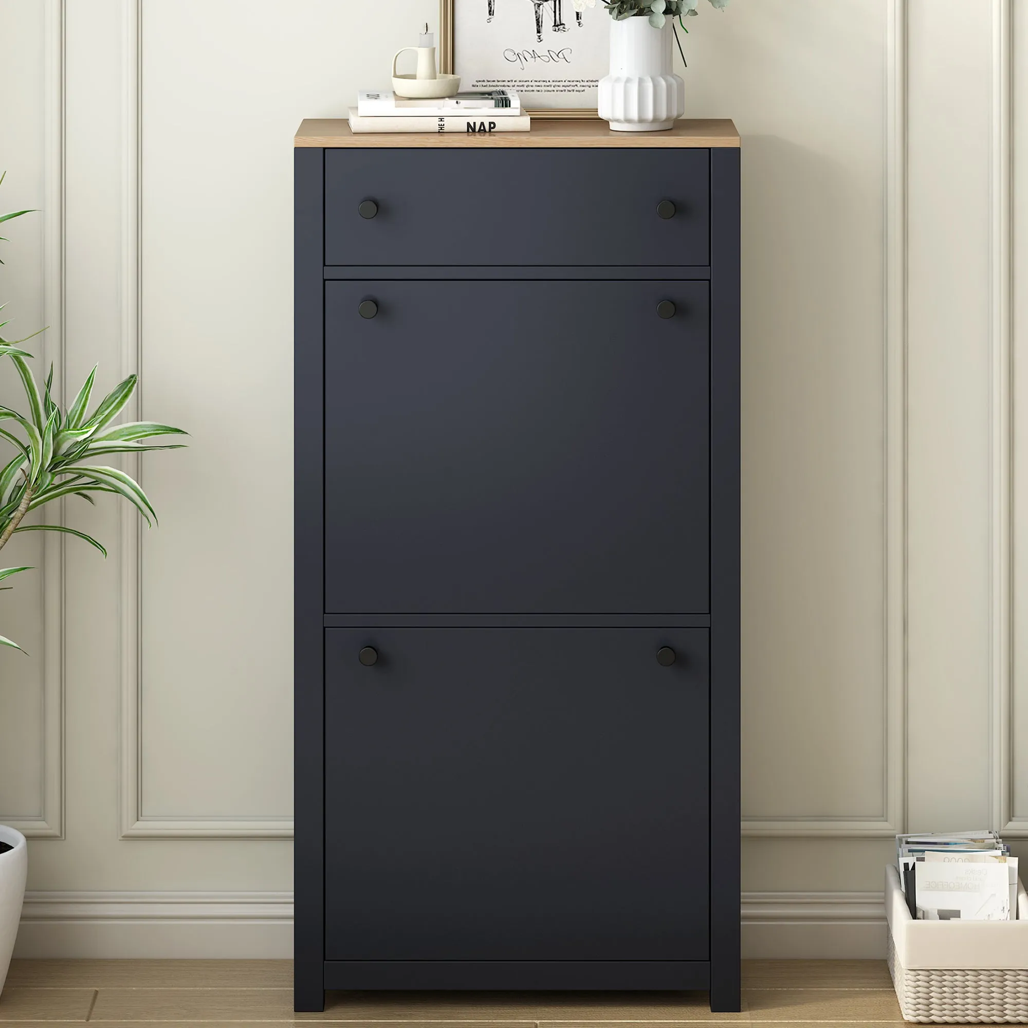 Summit Slim Shoe Cabinet With 4 Flip Drawers - Black