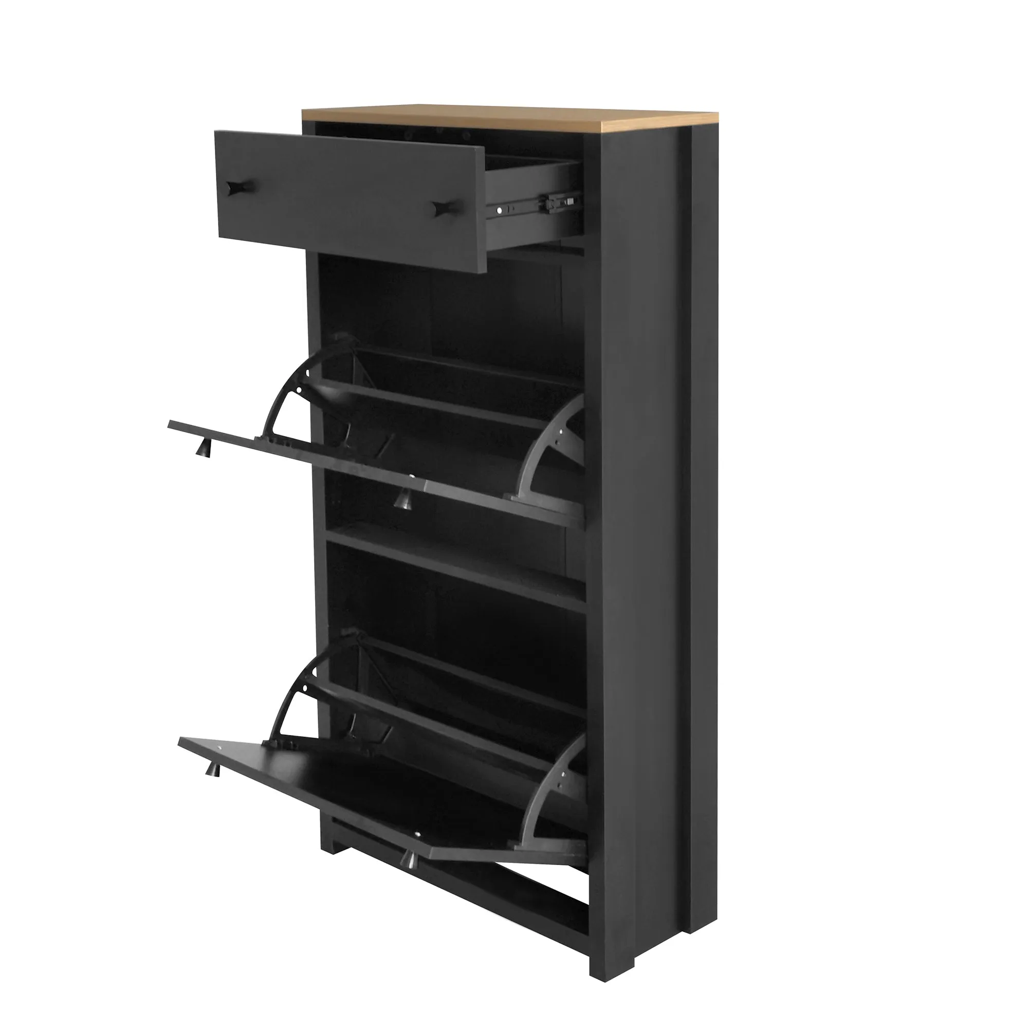 Summit Slim Shoe Cabinet With 4 Flip Drawers - Black