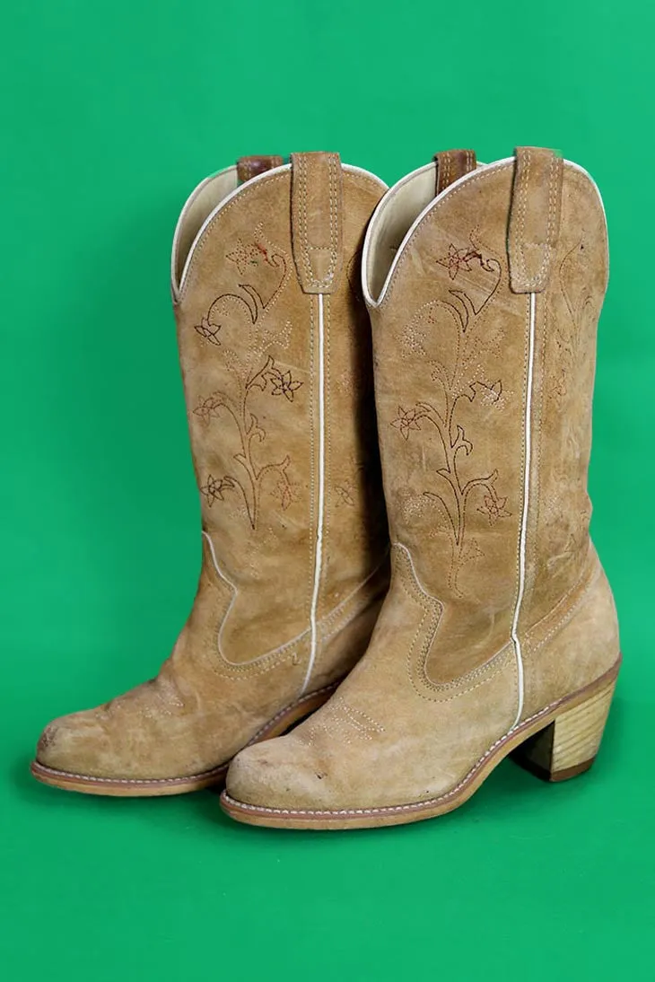 Tan Suede Cowboy Boots