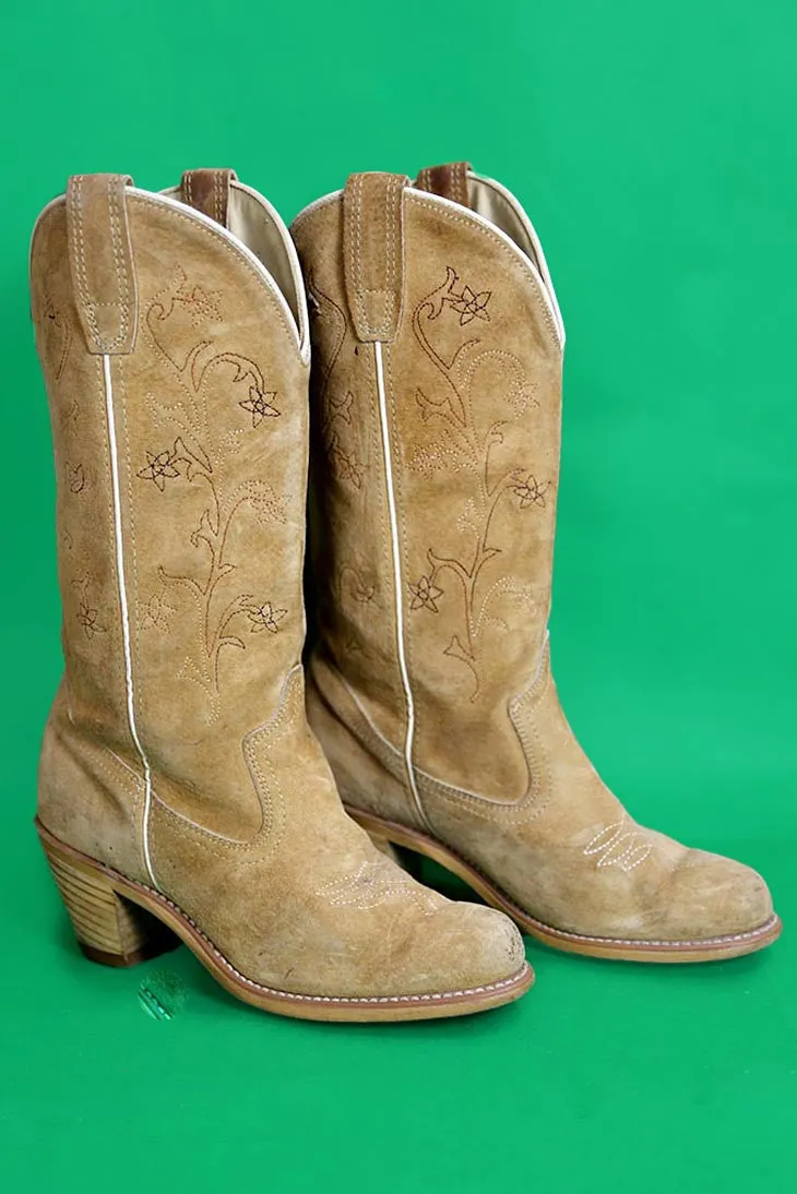 Tan Suede Cowboy Boots