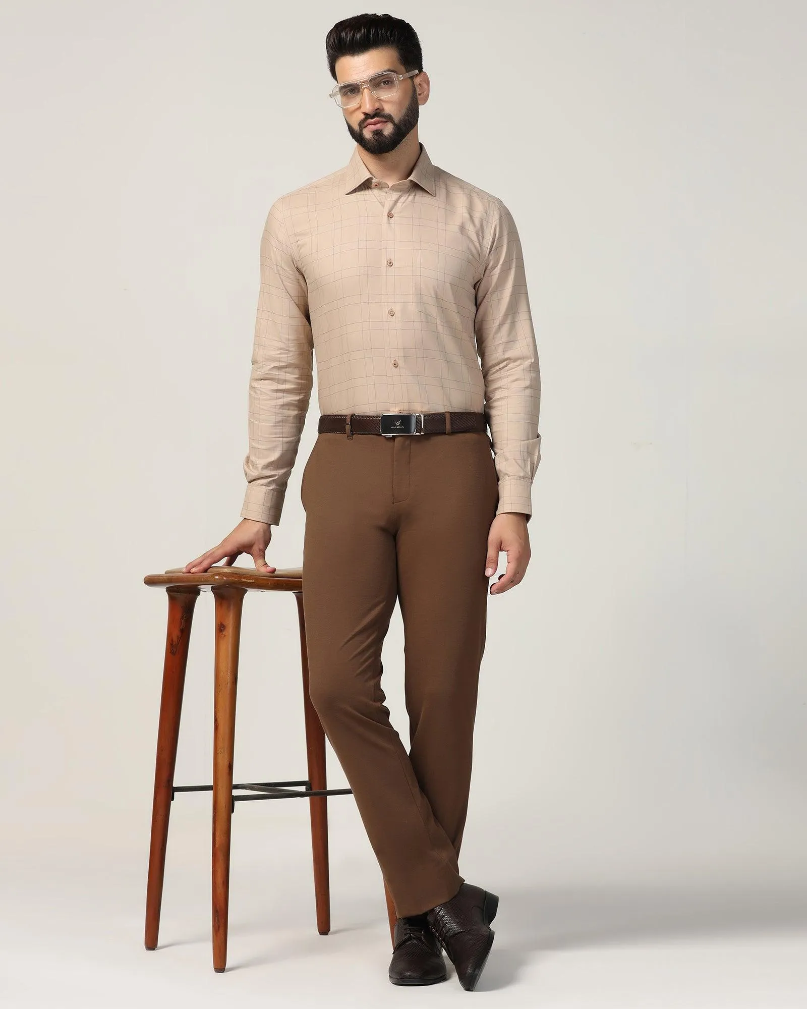 Temp Tech Formal Beige Check Shirt - Marwin