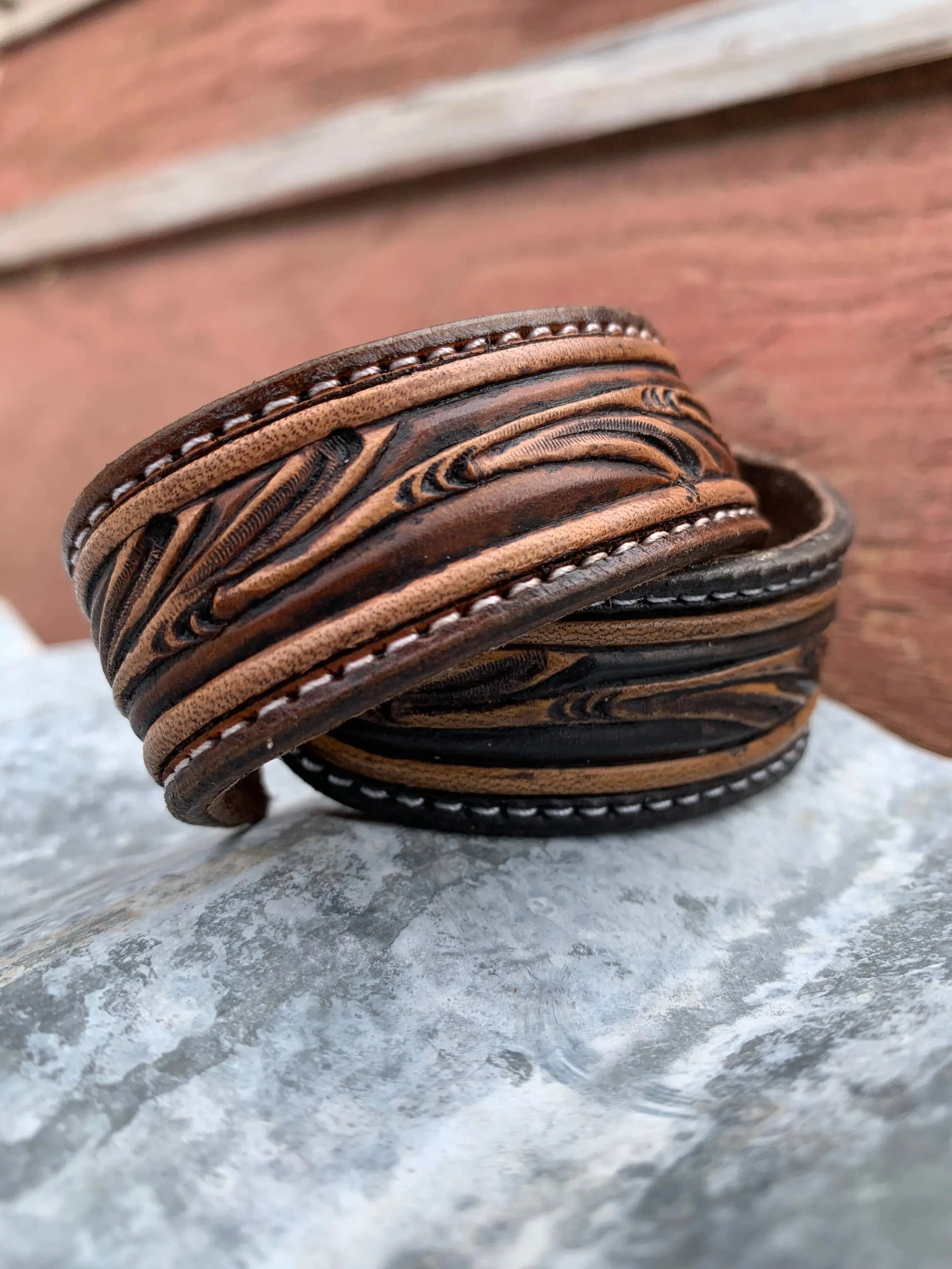 The Vera Hand Tooled Leather Cuff Bracelet