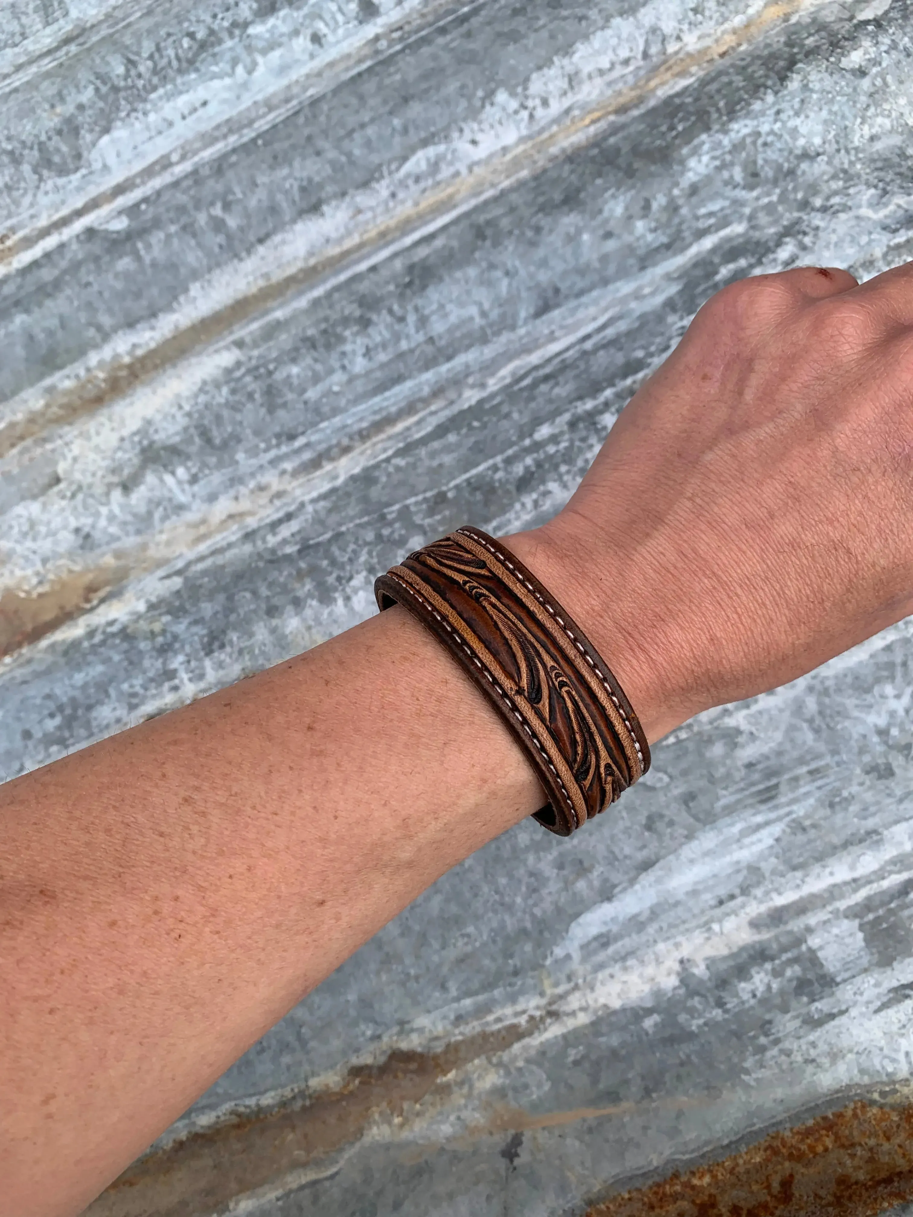 The Vera Hand Tooled Leather Cuff Bracelet