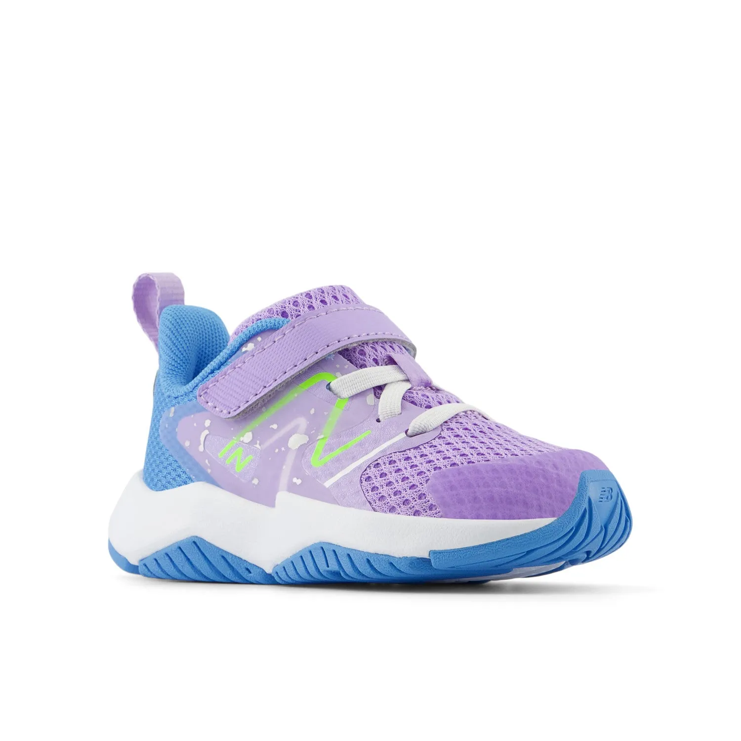 Toddler's New Balance Rave Run v2 Bungee Lace with Top Strap Color: lilac Glo with Sky Blue