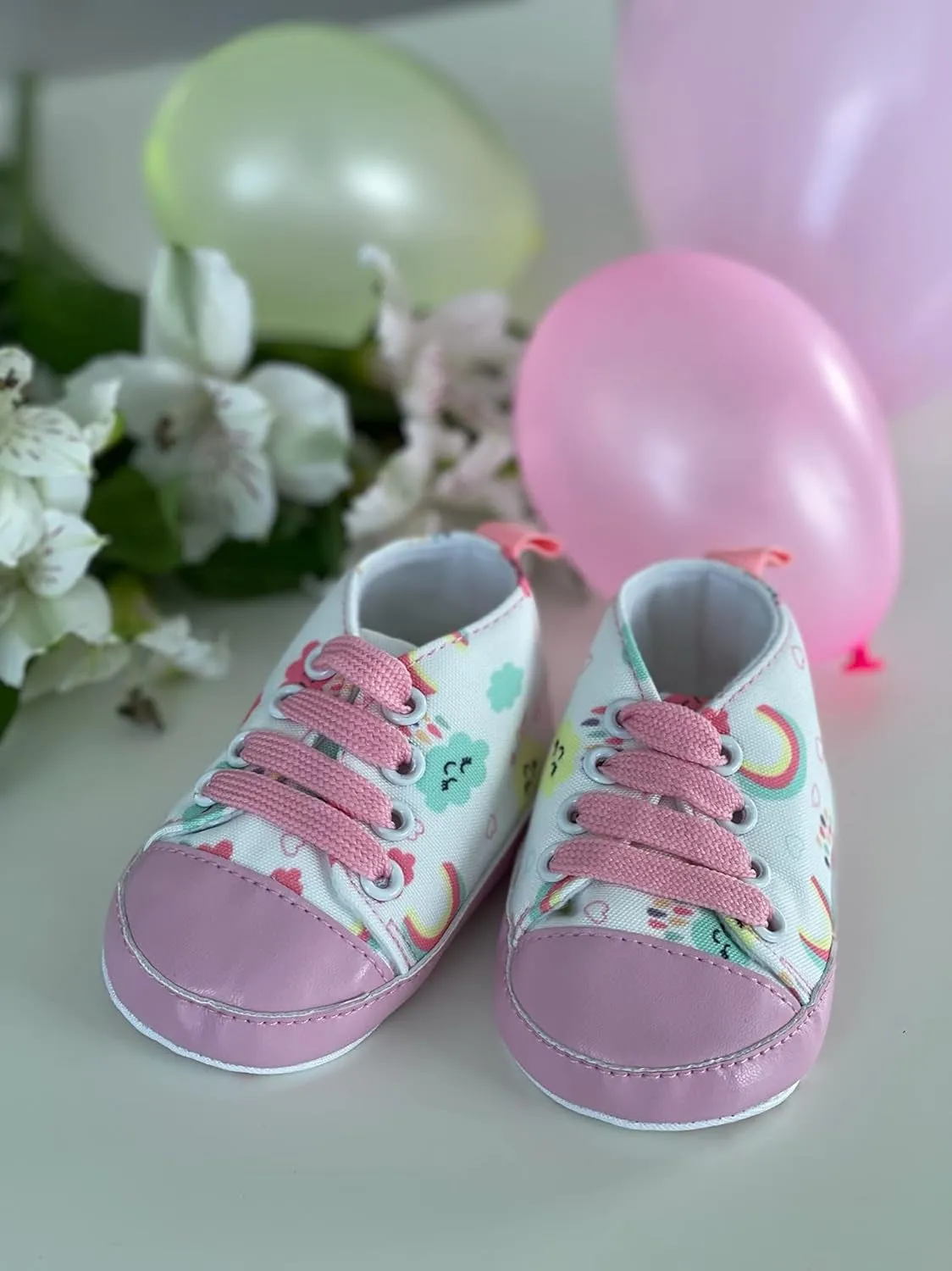 Unisex Infant Sneakers Soft, No Tie, Anti-Slip Sole High-Top Sneaker, First Walkers Canvas Stylish Newborn Shoes for Girls & Boys (Pink Rainbow, 6_Months), 6-12 Months Infant