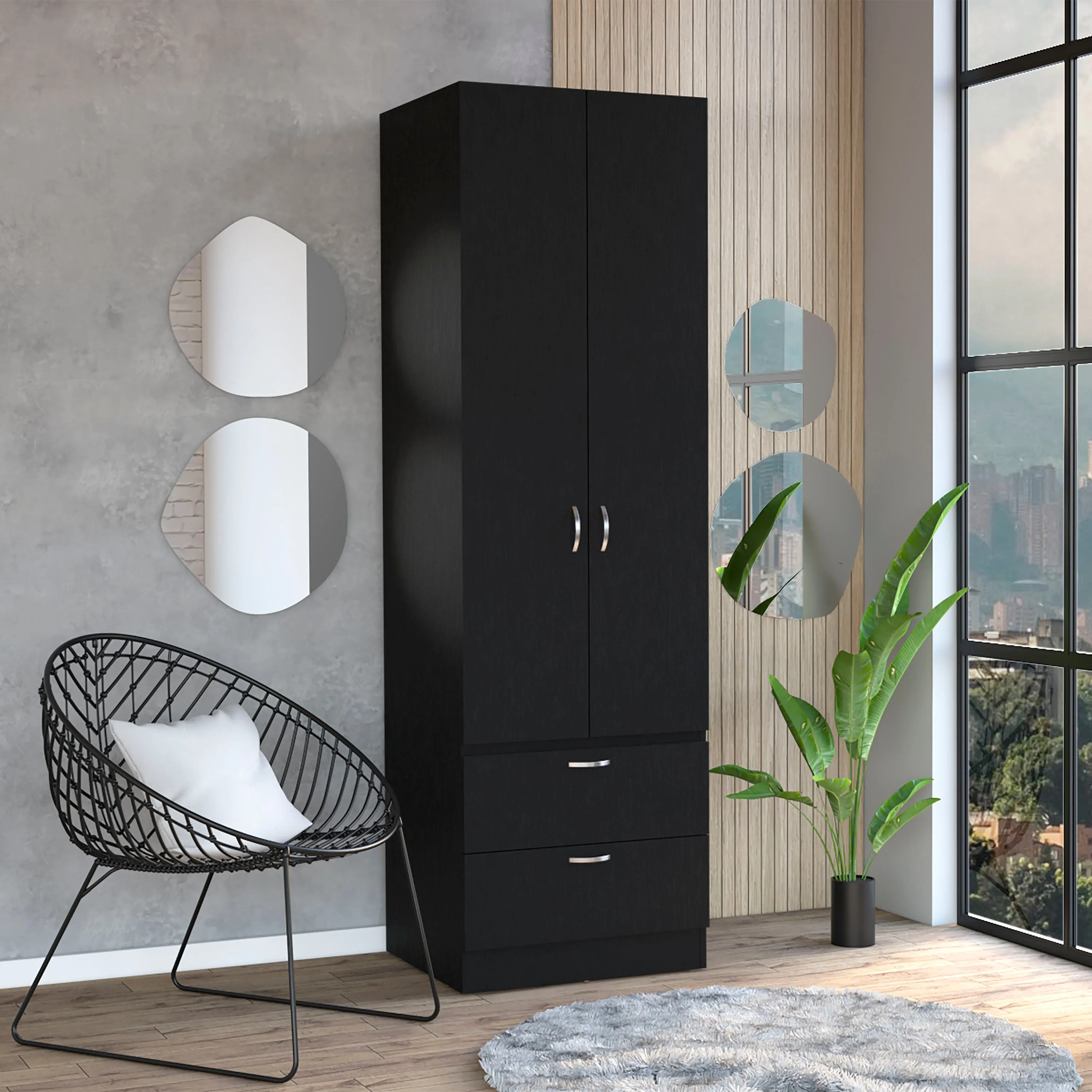 Vico 76" High Armoire Wardrove Closet with 2 Drawers, Double Door Cabinet , One Shelf and Hanging Rod, Bedroom Clothes Storage Cabinet Organizer