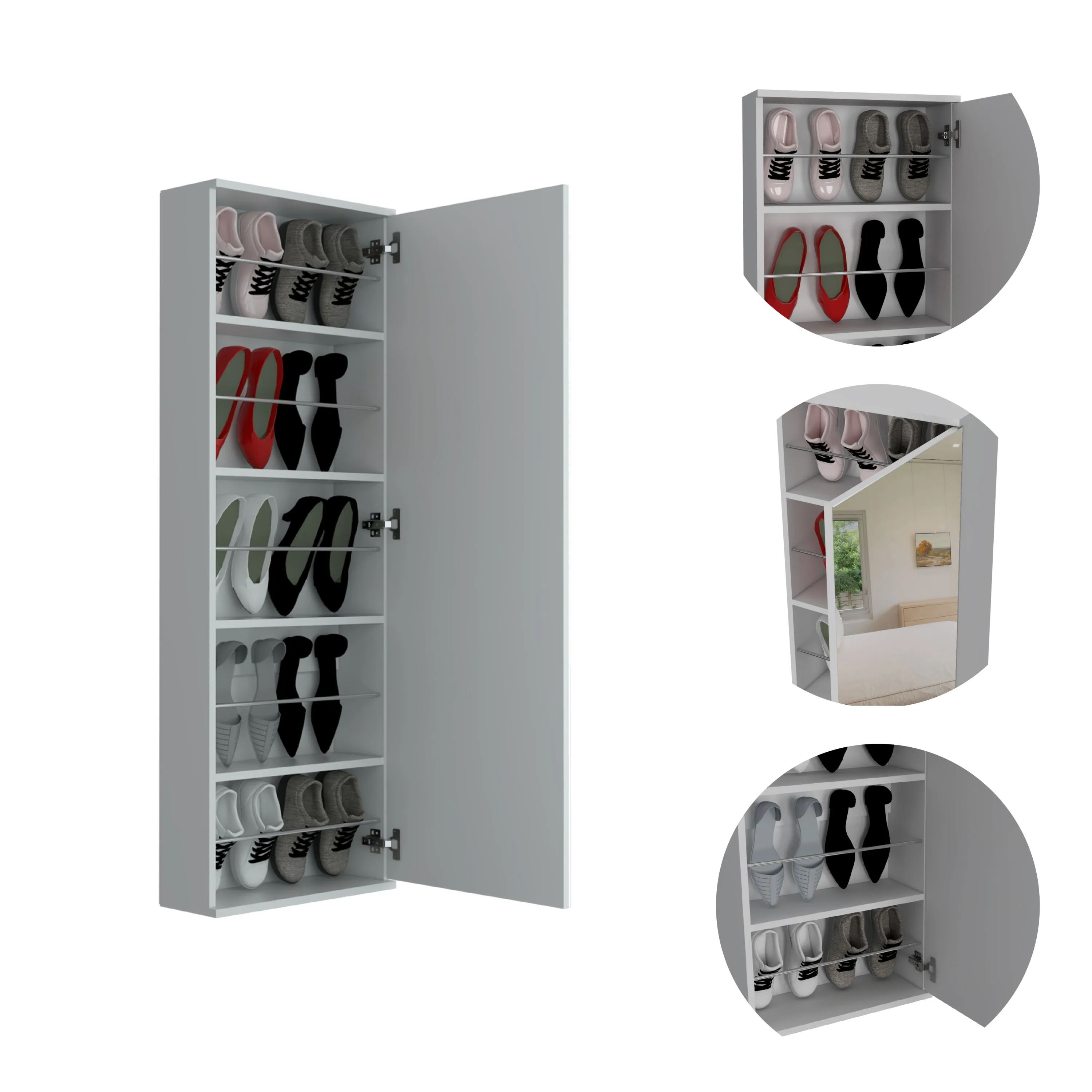 Wall Mounted Shoe Cabinet With Mirror Door