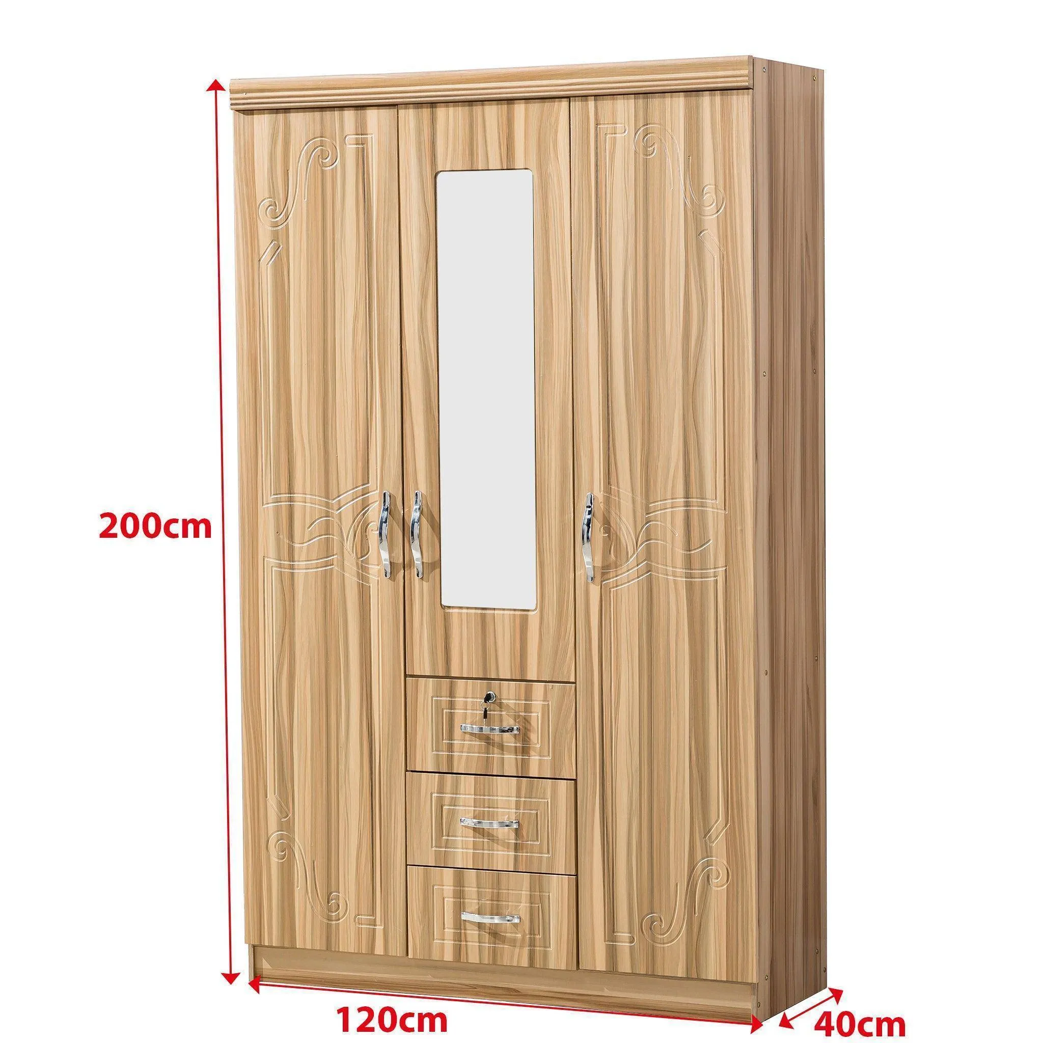 Wardrobe with Mirror Clothes Closet Cabinet Bedroom Storage Rack Organiser-WD-202