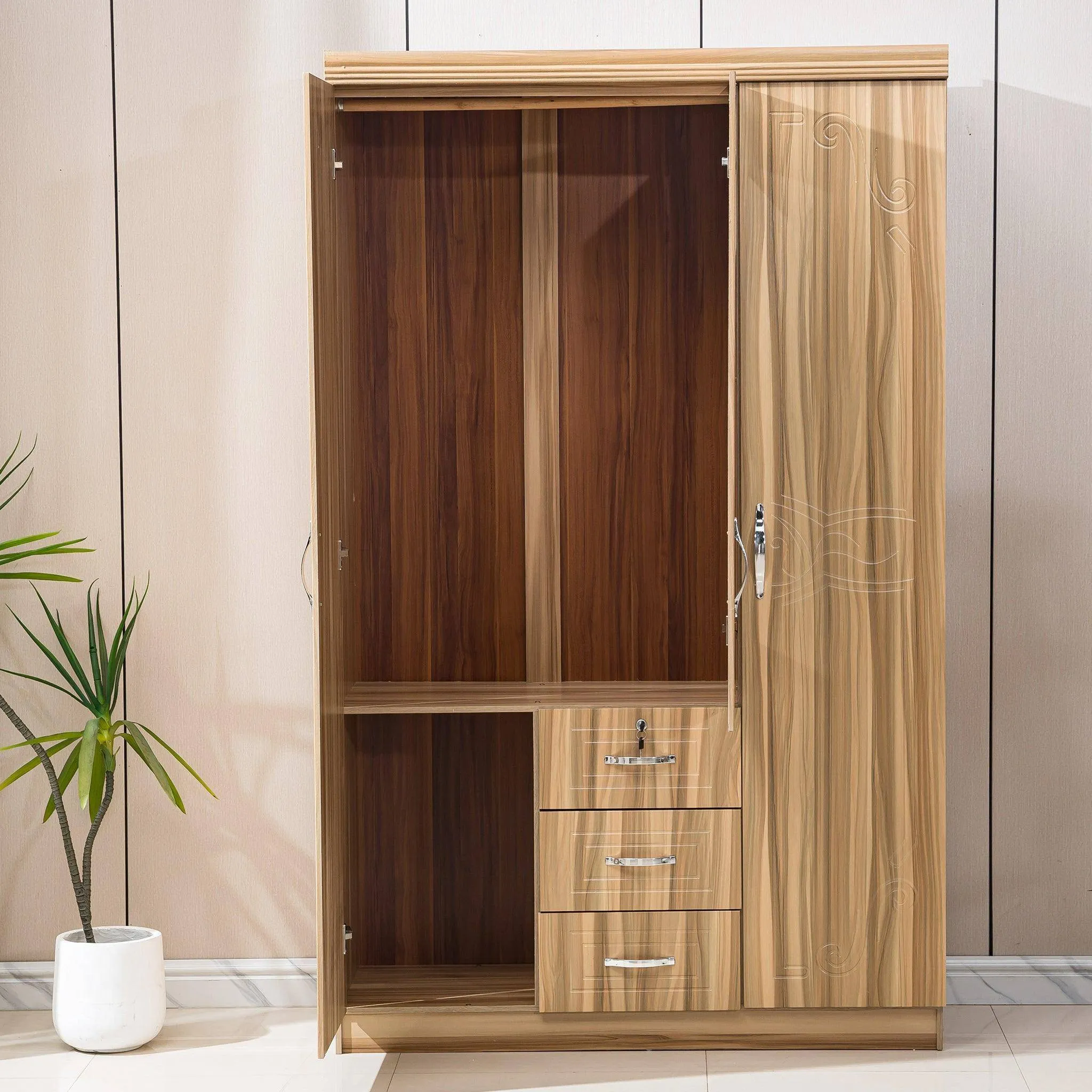 Wardrobe with Mirror Clothes Closet Cabinet Bedroom Storage Rack Organiser-WD-202