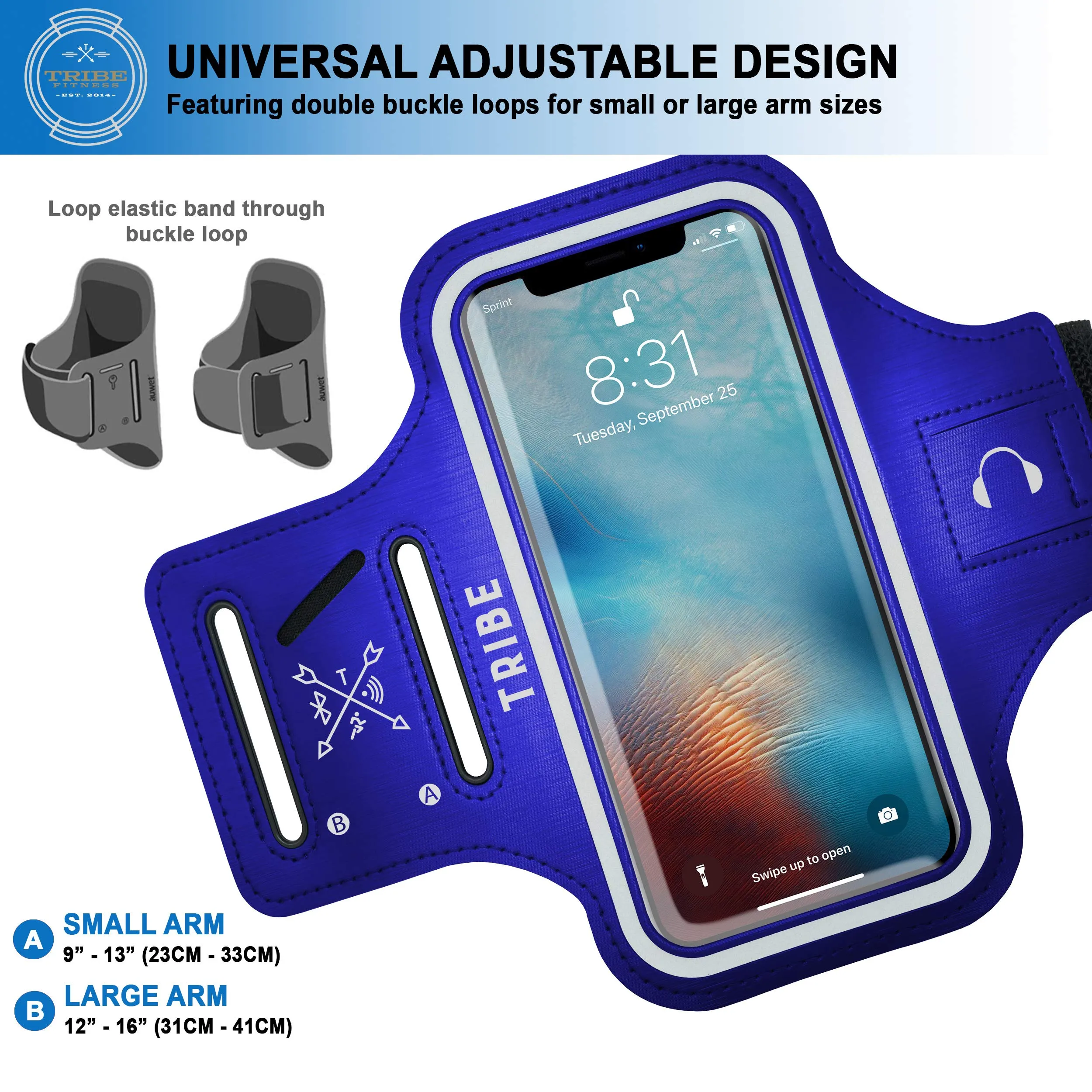 Water Resistant Cell Phone Armband Case for iPhone X, Xs, 8, 7, 6, 6S Samsung Galaxy S9, S8, S7, S6, A8 with Adjustable Elastic Band & Key Holder for Running, Walking, Hiking