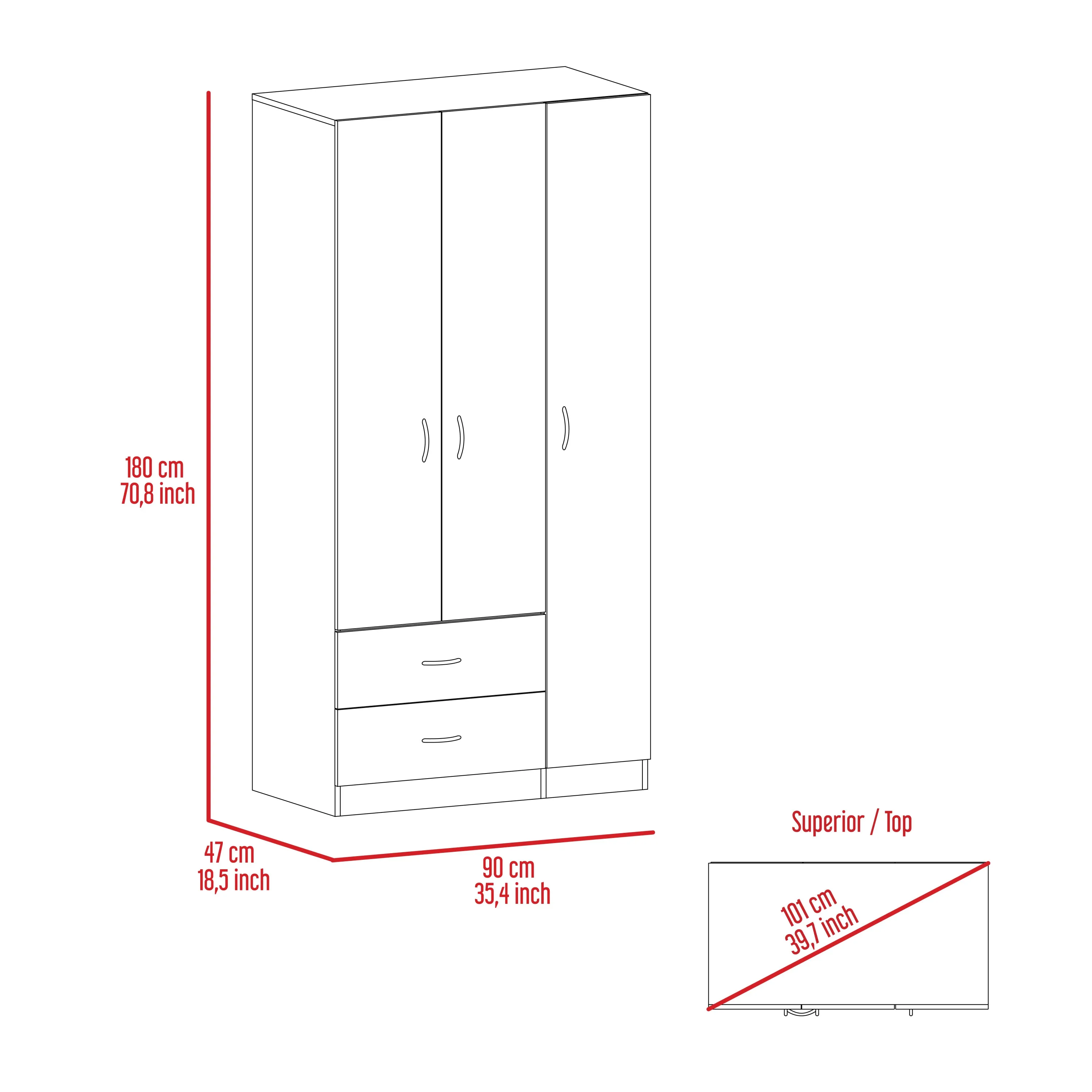 Watson 2-Drawer 3-Door Armoire - Light Grey