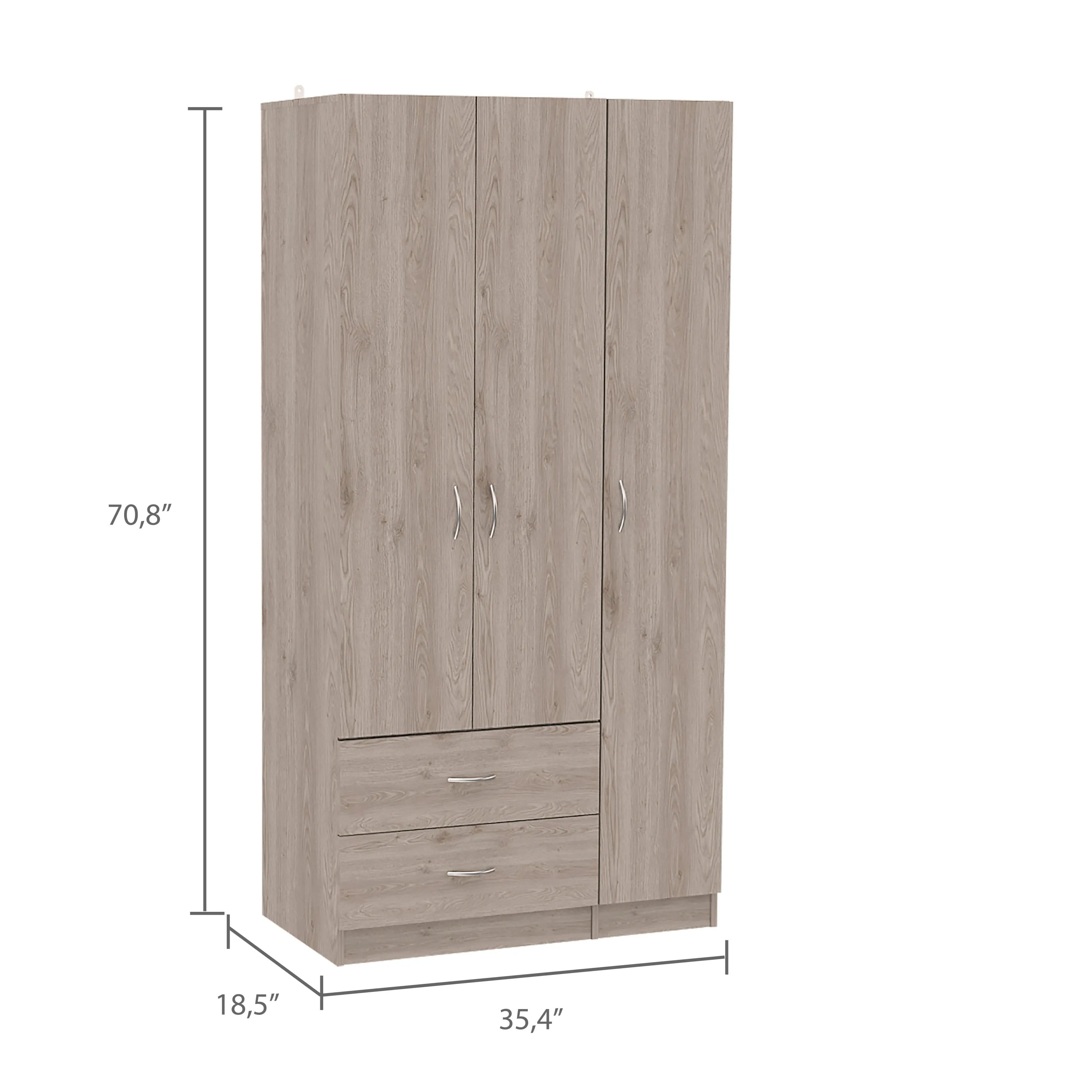 Watson 2-Drawer 3-Door Armoire - Light Grey