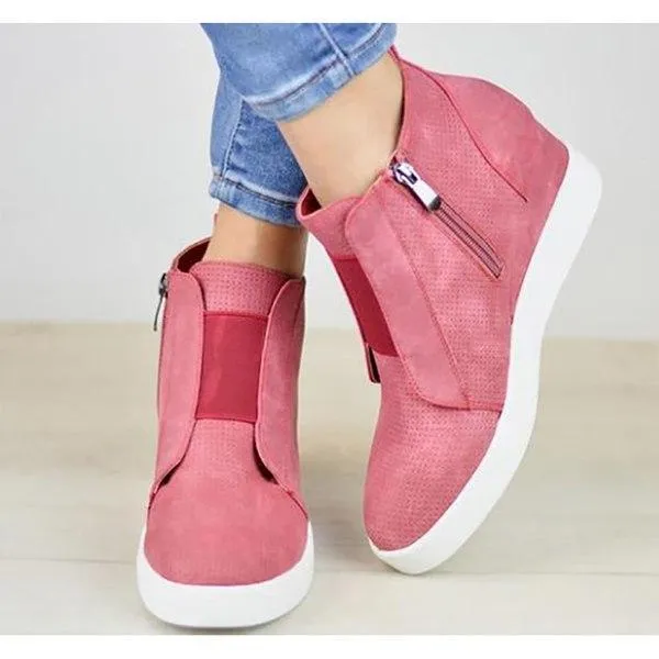 Wedge heel sneaker boots with zipper women's high top sneakers wedge sneakers