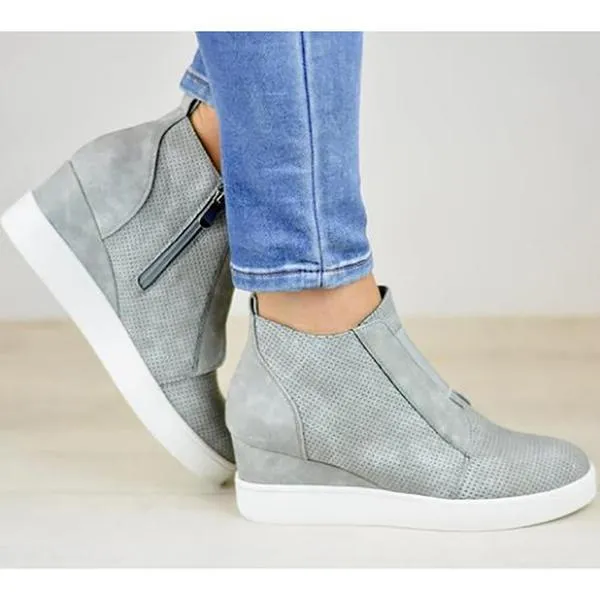 Wedge heel sneaker boots with zipper women's high top sneakers wedge sneakers