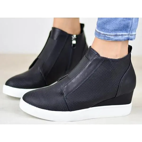 Wedge heel sneaker boots with zipper women's high top sneakers wedge sneakers