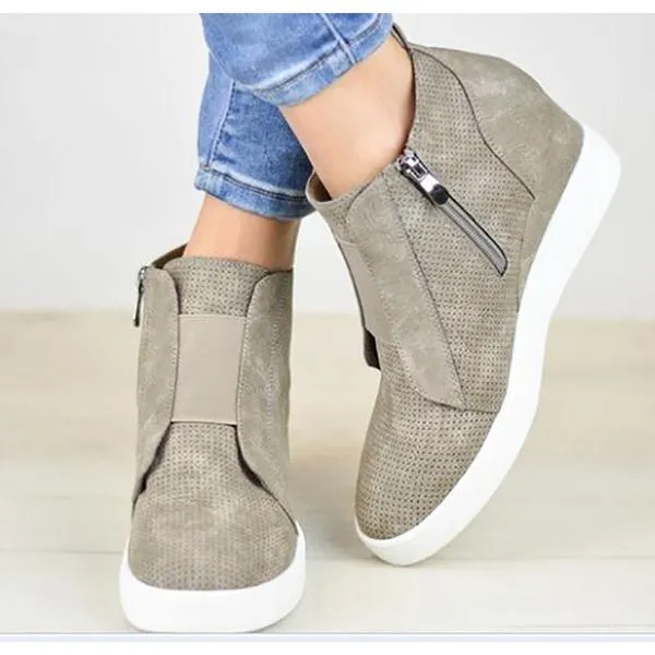 Wedge heel sneaker boots with zipper women's high top sneakers wedge sneakers