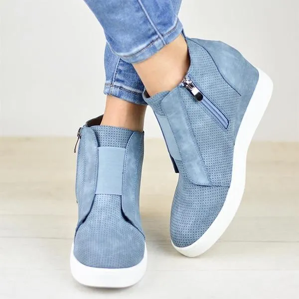 Wedge heel sneaker boots with zipper women's high top sneakers wedge sneakers