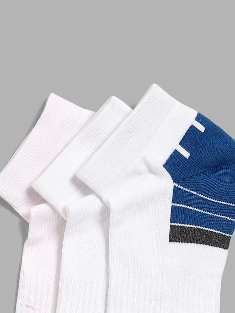 WES Lounge White Color Block Cotton Blend Trainer Socks - Pack of 3