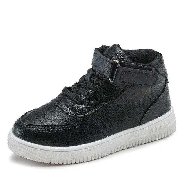 White children's sneakers high quality boys and girls  casual leather shoes winter students shoes brand high tube board shoes