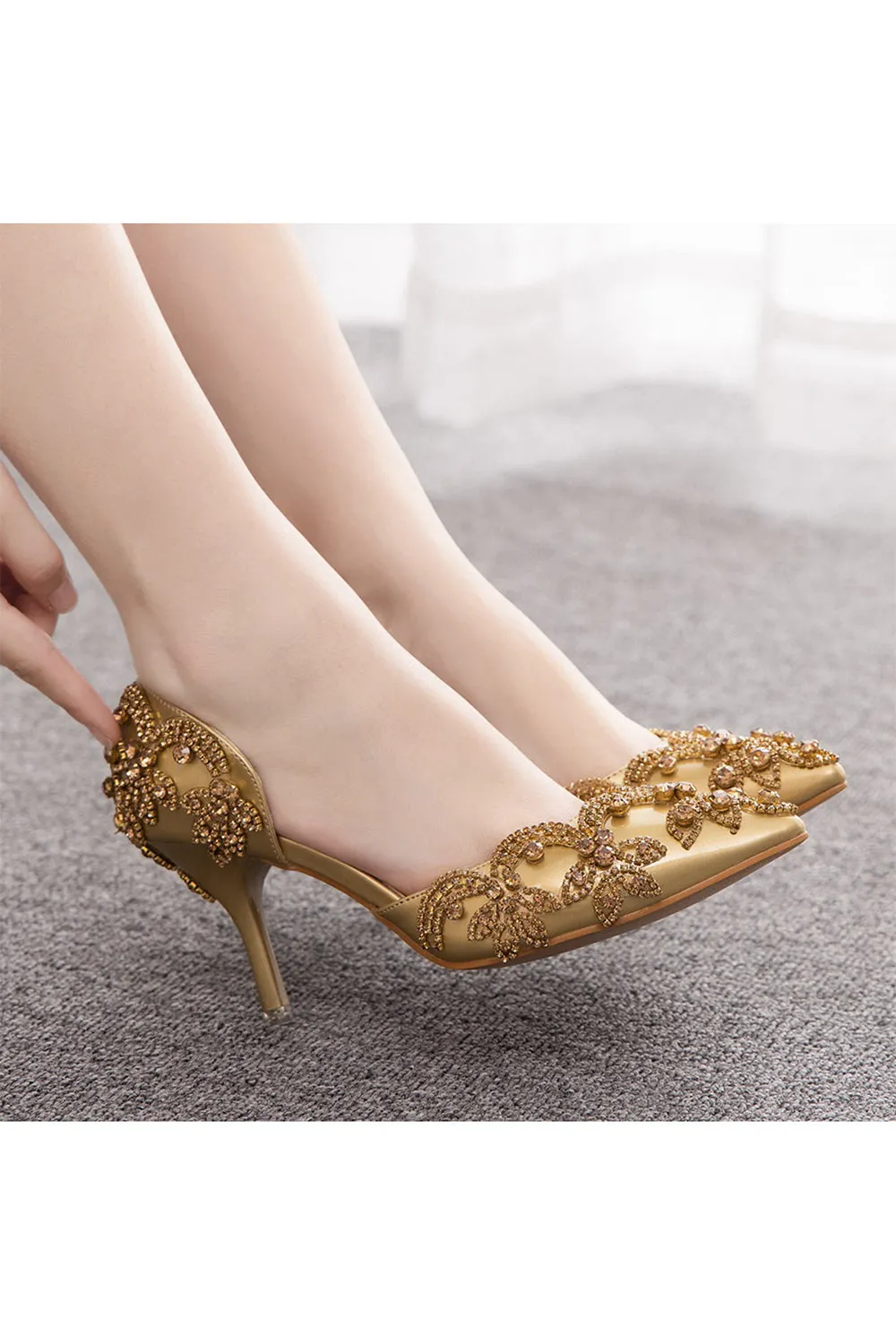 Woman's Wedding Shoes Pointed Toe rhinestone Stiletto