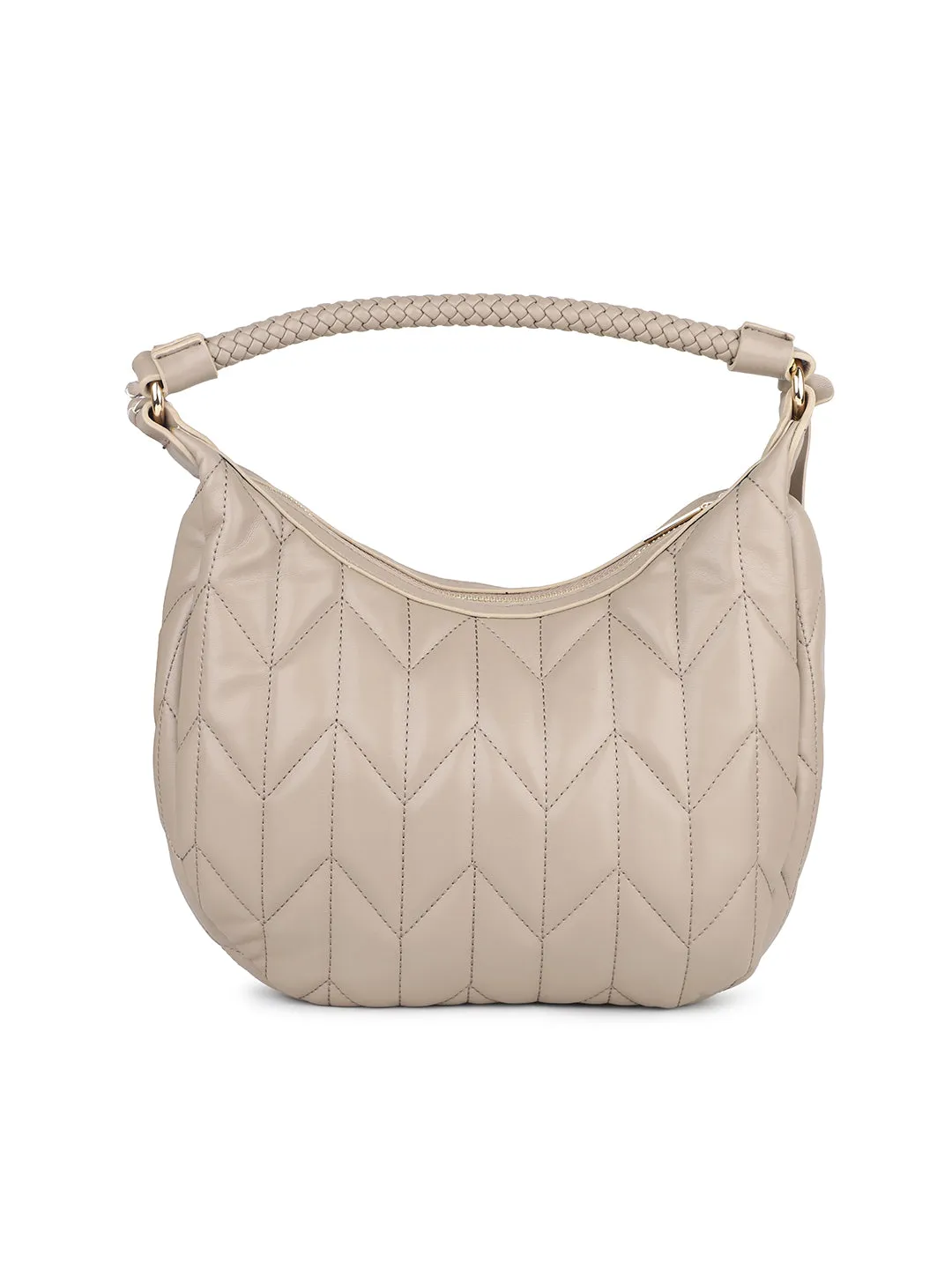 Women Nude Quilted Shoulder Bag