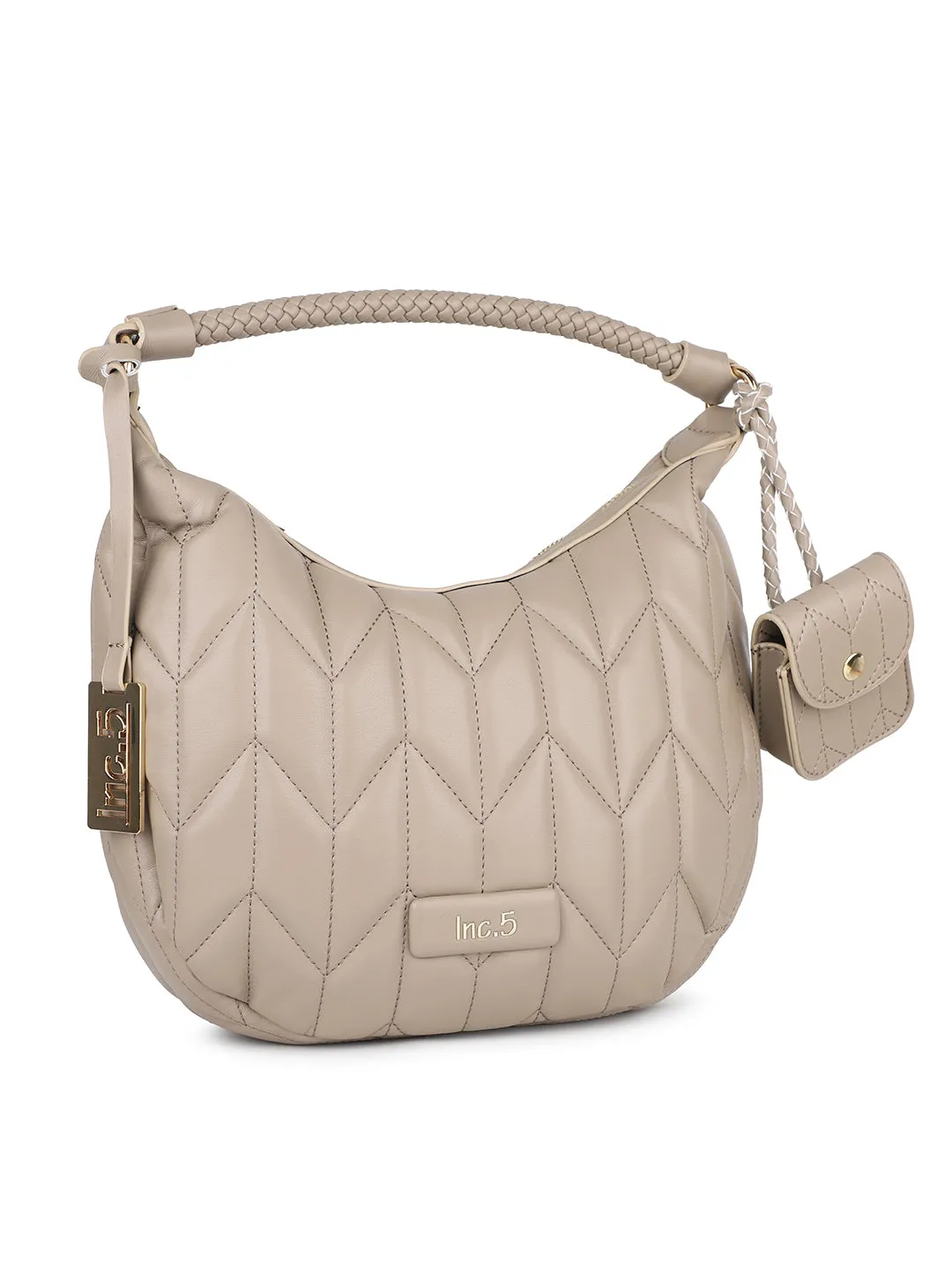 Women Nude Quilted Shoulder Bag