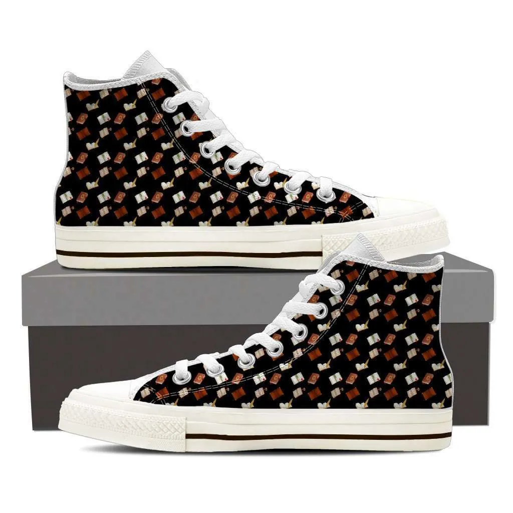 Women's High Top Bookish Pattern 3 White/Black