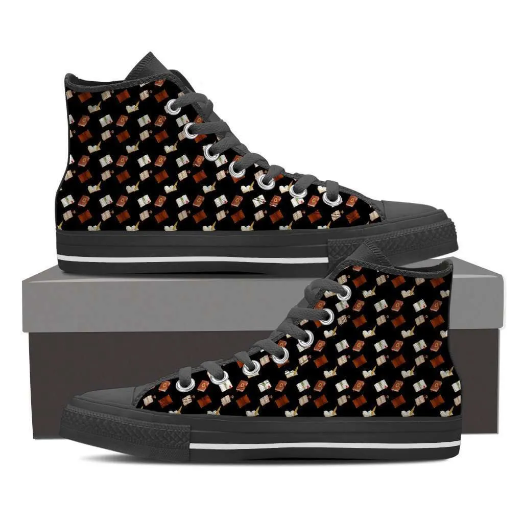 Women's High Top Bookish Pattern 3 White/Black