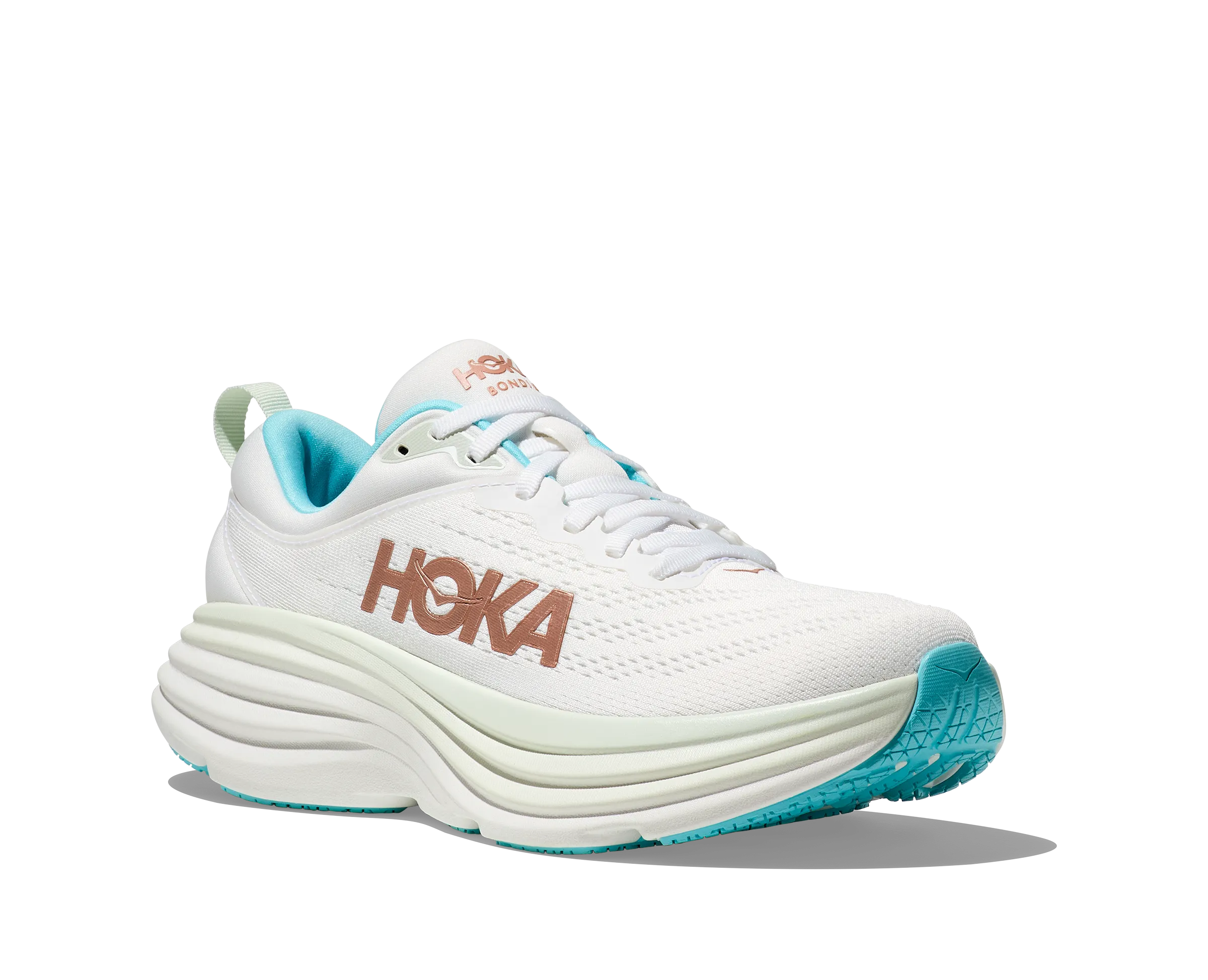 Women's HOKA Bondi 8 Running Shoe in Frost / Rose Gold