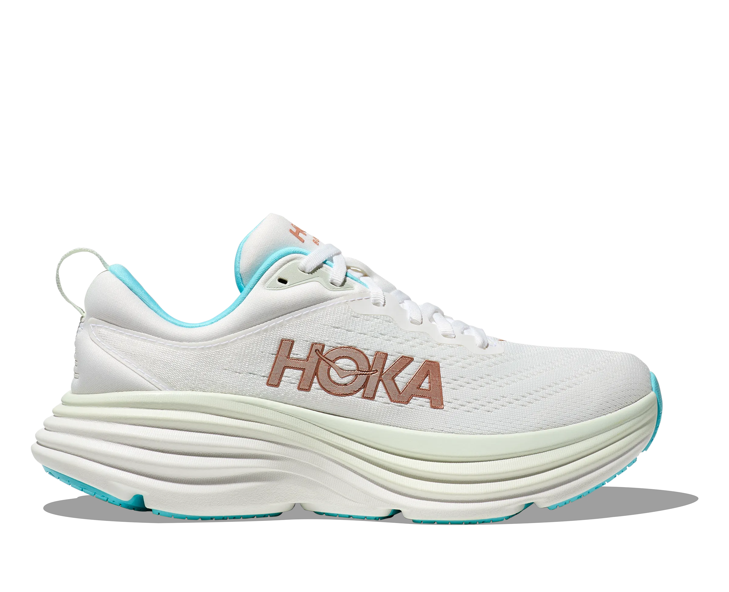 Women's HOKA Bondi 8 Running Shoe in Frost / Rose Gold